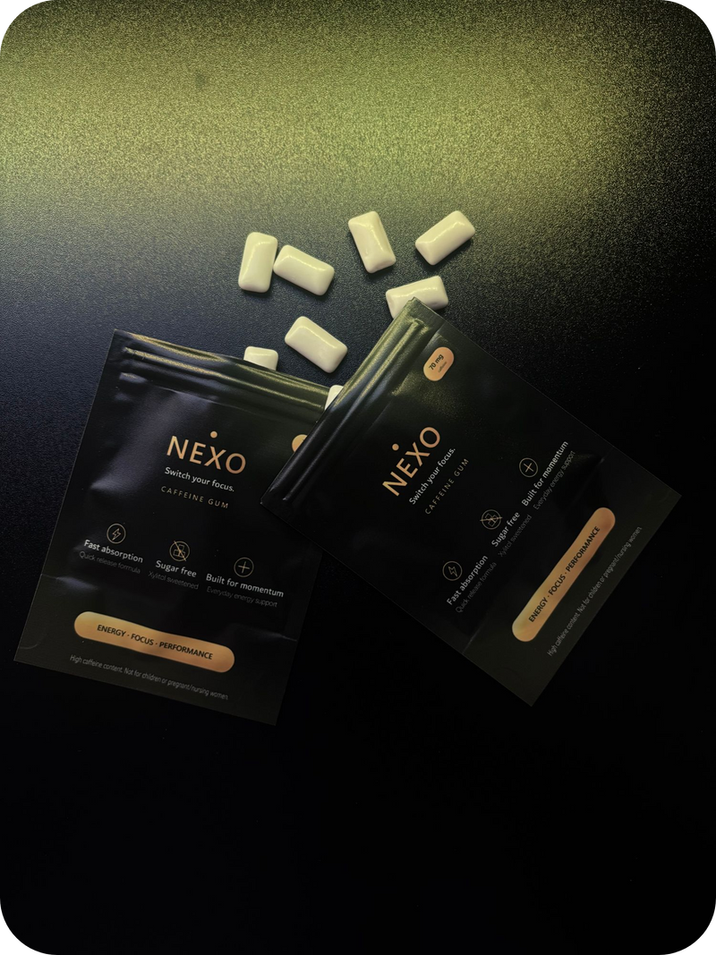 NEXO caffeine gum pouches with mint gum pieces